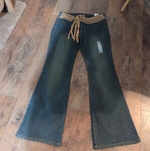 NWT Gasoline Stretch Flared Leg Jeans. Cute front fringe detail Size 11. Vintage